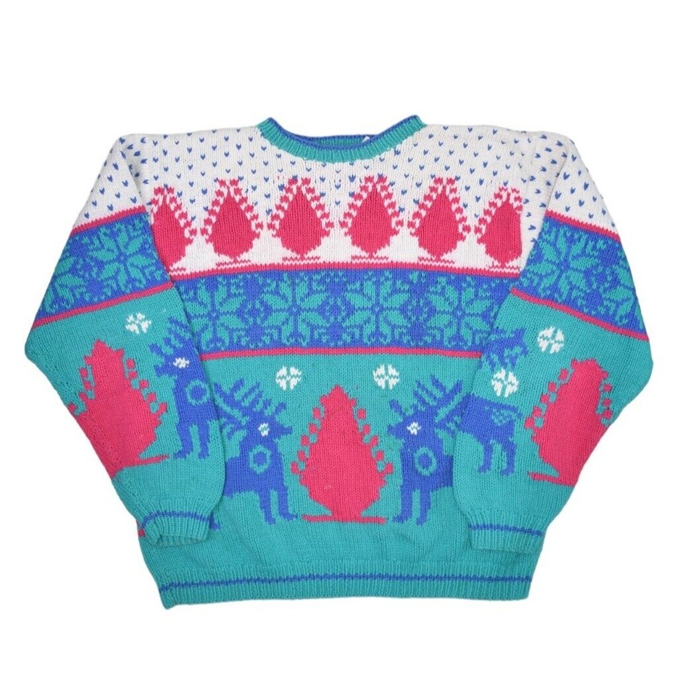 Heirlooms Sweater Womens Medium Handknit Crewneck Chunky Knit Nordic Fair Isle